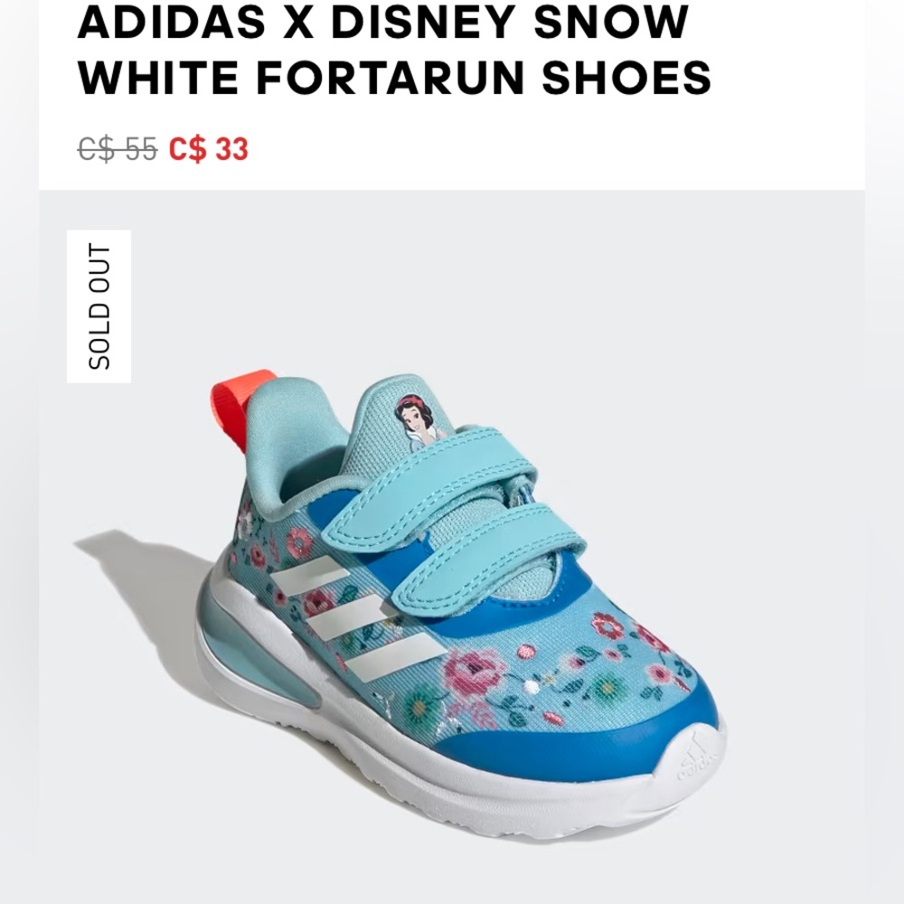Adidas X Disney Snow White toddler shoe